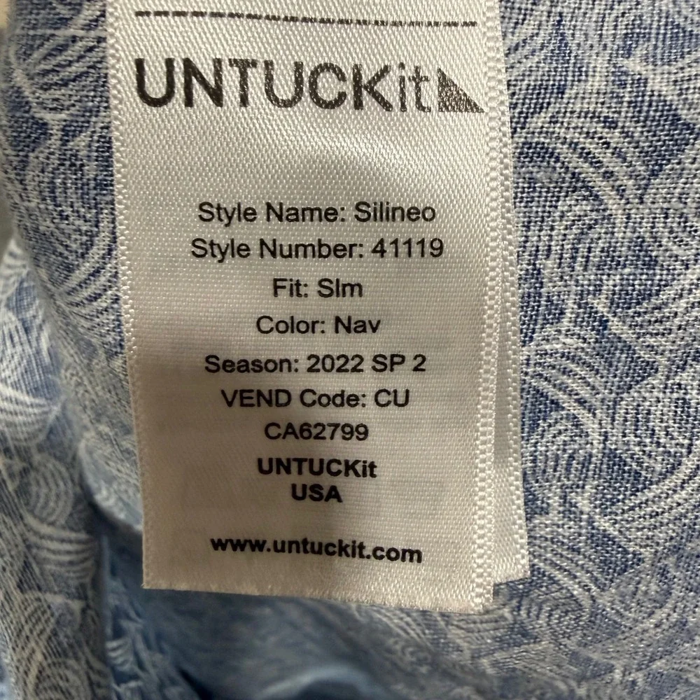 UNTUCKIT Linen Shirt Mens XL Blue Geometric Slim Short Sleeve Button Up Casual - Picture 3 of 7